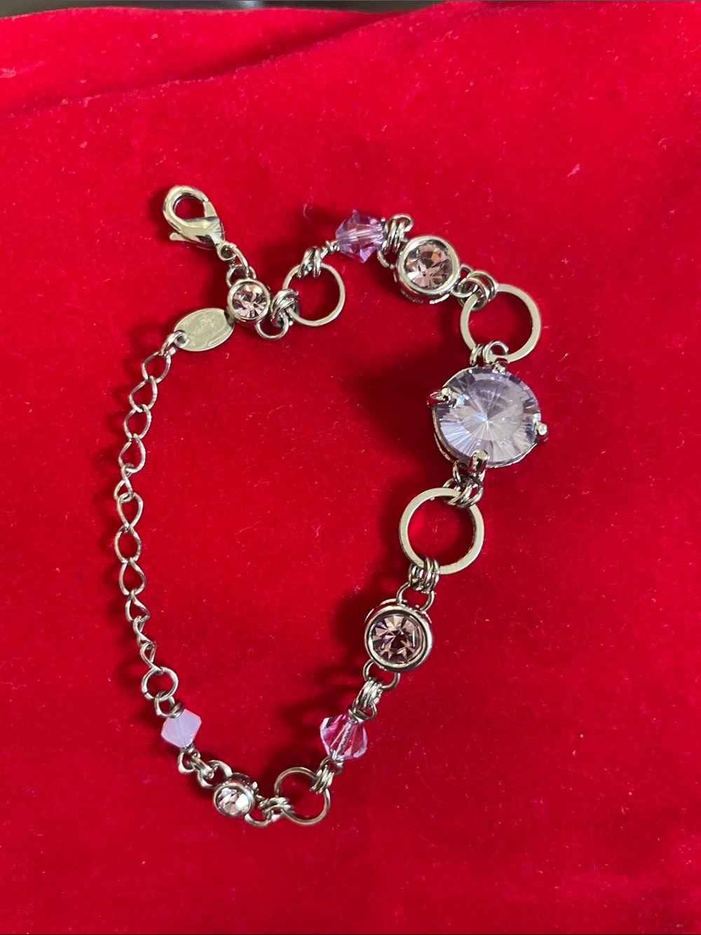 Delicate Pink Crystal and Silver-Tone Bracelet